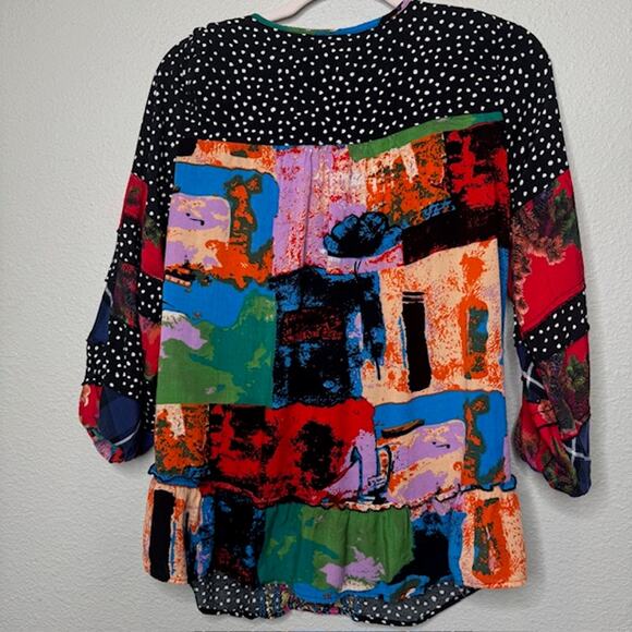 Caleoas Black Fiesta Floral Embroidered Bohemian Hippie Ruffle Blouse - Medium - Picture 8 of 16